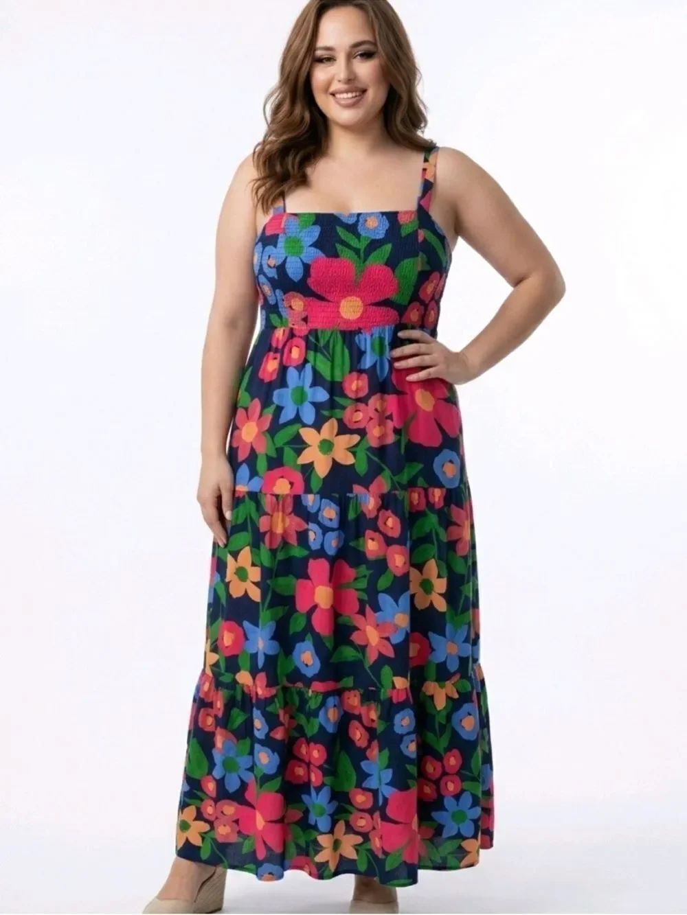 Skies AreโBlue Multicolor Floral Print Top in Blue, Orange, Green, Red, Black
